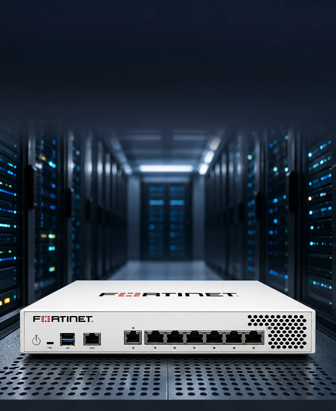Managed network switch with patch cables connected in a server rack