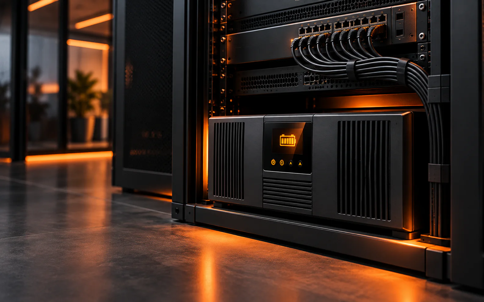 Online UPS at the bottom of a server rack