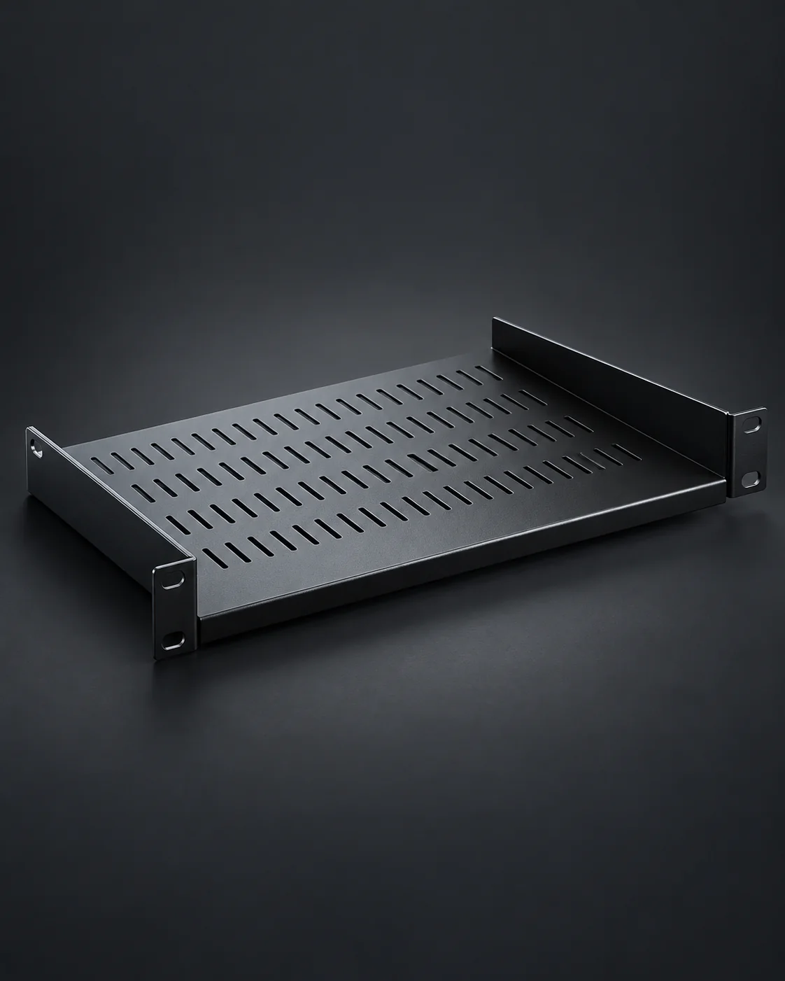 Black vented 1U cantilever rack shelf